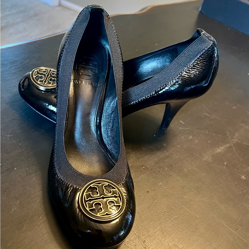 Tory Burch Black Heels with Gold Accent